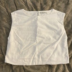 Sleeveless white linen crop top
